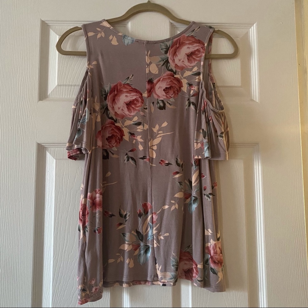 Pink Lily Cold Shoulder Floral Top - Picture 5 of 8